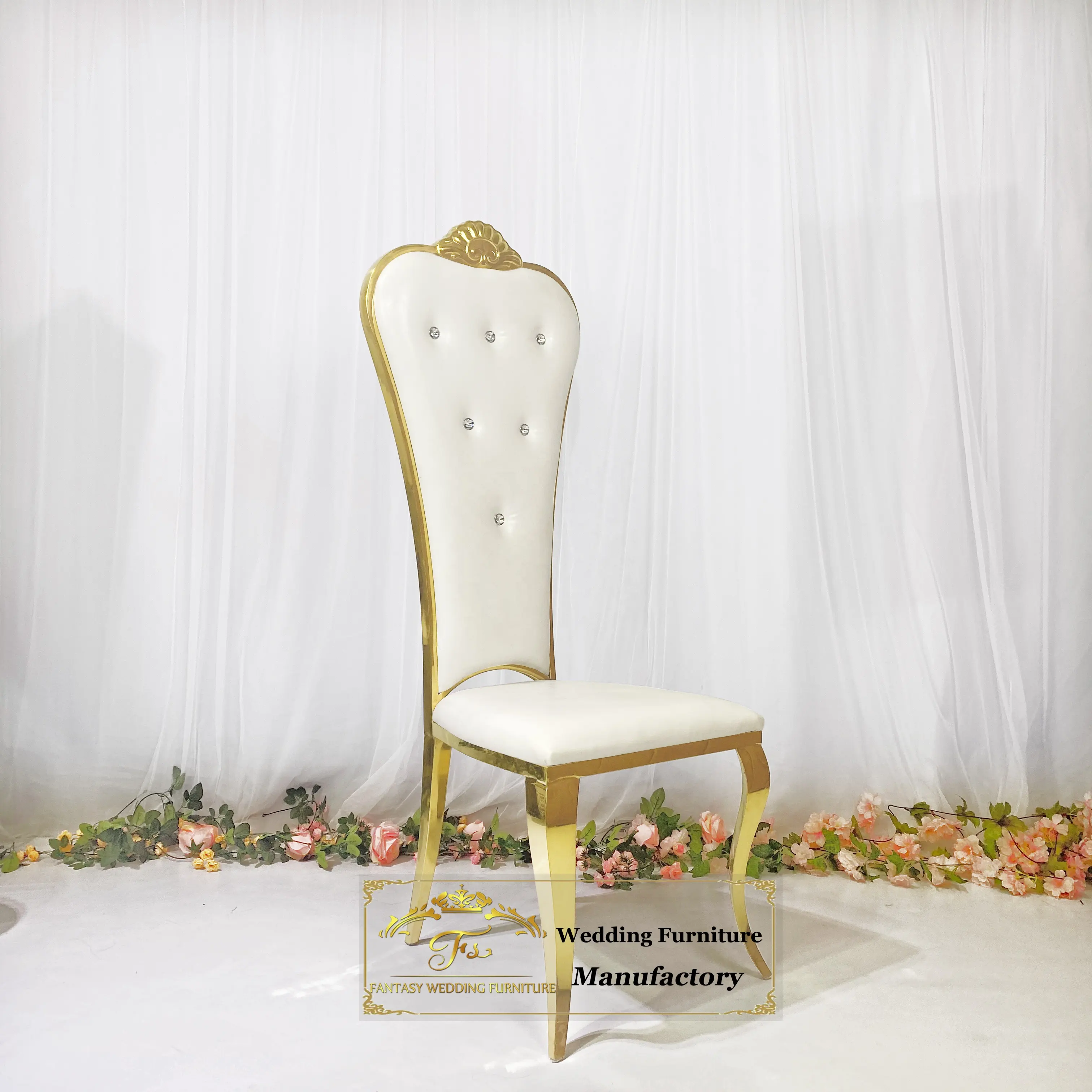 Роскошные золотые стулья и столы из нержавеющей стали с высокой спинкой для жениха и невесты
