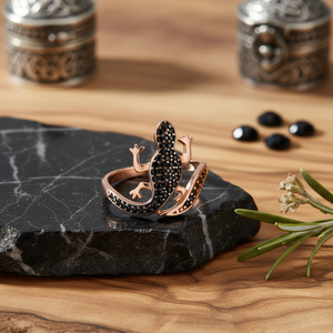 Black Zircon Lizard Shape Design <b>Adjustable</b> <b>Ring</b> Turkish Handcrafted Wholesale 925 Sterling Silver Jewelry - Product Image 3
