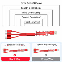 Logo personnalisé rétractable 3 en 1 USB Micro Type-C Câble 2.4A Câble de données rétractable à charge rapide Type c pour Android Multi Phone