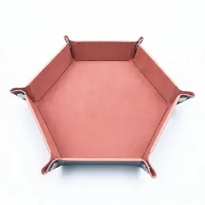 Wholesale Foldable Storage Dice Tray Dice Tray Double Deck Pu Hexagon Custom Dnd Dice Tray
