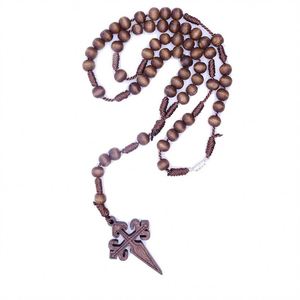 Mecrt Catholic Rosary Cross Pendant 6*7mm Brown <b>Necklace</b> Handmade Prayer Wooden Beaded Cross <b>Necklaces</b> <b>for</b> Women & <b>Men</b> Gift - Product Image 1