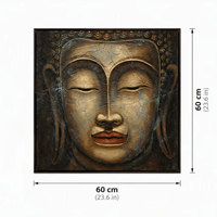Peinture à l'huile abstraite moderne de visage de Bouddha 60x60cm, toile texturée 3D, décoration murale pour salon, méditation, décoration zen pour la maison