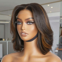 Perruques en cheveux humains vietnamiens bruts, blondes avec mèches, double densité, pré-épilées, sans colle, avec closure en dentelle HD 5x5, coupe bob courte superposée