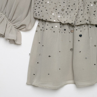 PB&ZA Femme 2026 Nouvelle Robe Mini Chic Tendance Été Élégante à Paillettes Superposées Ample Manches Longues Robe Femme