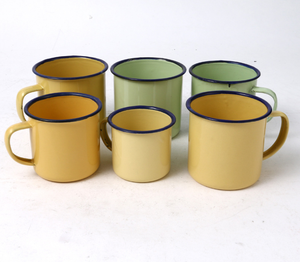 Tasses à thé et à café en métal émaillé, plusieurs tailles et couleurs (blanc/crème, jaune/vert), avec poignée, pour le camping - Product Image 6