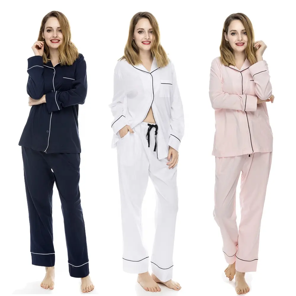 Pijama de manga larga de algodón puro para mujer, ropa de dormir de invierno