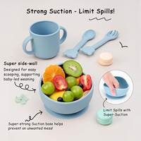 Ensemble de vaisselle de salle à manger pour enfants personnalisé comprenant des bavoirs pour bébé et une cuillère/fourchette en silicone pour l'alimentation et le repas