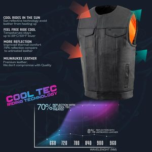 2025 cuero hombres MLM3515 Premium sin cuello Club estilo motocicleta chaleco negro Cool-Tec tratamiento de cuero para ropa de carreras - Product Image 6