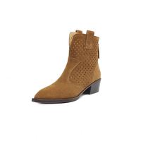 Sepatu Boots Pendek RLT Vintage Ujung Runcing Model Baru Bahan Kulit Sapi Fashion Berongga Nyaman Hak Sedang Sepatu Boots Wanita Ukuran 34-41