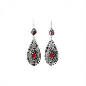 Orecchini a Goccia in Argento 925 Stile Bohémien con Incastonatura Rossa, Gioielli da Donna per Uso Quotidiano - Product Image 1