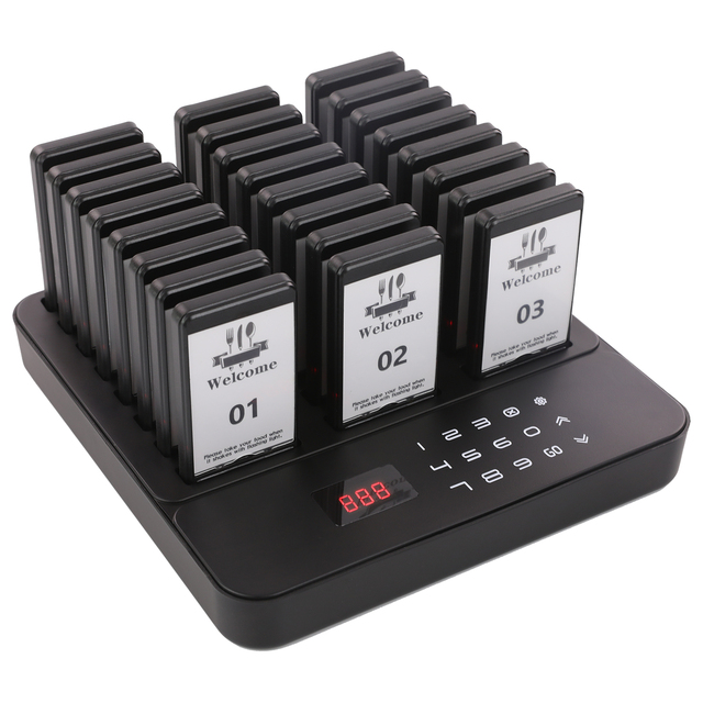Restaurant Table Buzzer 999 Channel Calling System with 24 Receivers Waiter Call Buttons Restaurant Pager System