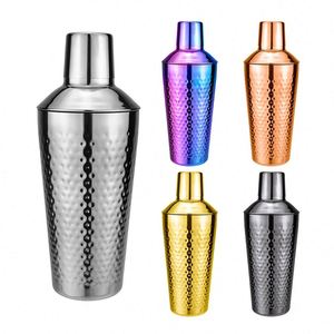 Shaker à cocktails en acier inoxydable de 700 ml avec passoire intégrée, design martelé créatif, outils de mélange pour barman, shaker Cobbler - Product Image 1