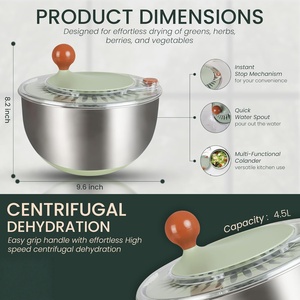Escurridor de Ensaladas Manual Personalizable de Acero Inoxidable con Asa para Secar Verduras - Product Image 3