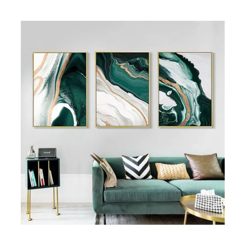 Modern abstract lines in green canvas painting decorative painting core for living room hallway bedroom canvas painting core
