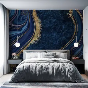 Mavi taş doku altın damarlar mermer duvar kağıdı yatak odası oturma odası dekorasyon için