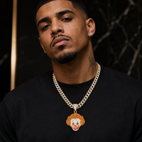 Collier pendentif clown en alliage avec chaîne cubaine, pavé de zircone cubique, style hip-hop glacé, bijoux de mode urbaine pour hommes, vente en gros
