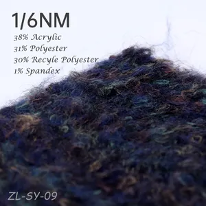 1/6NM 38% acrylique 31% 30% recyle polyester 1% spandex machine à tricoter plate colorée mélangée tricot fantaisie fil mélangé