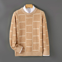 Pull en laine à carreaux color block pour homme, col rond, épais, ample et chaud, tricoté, vente en gros usine