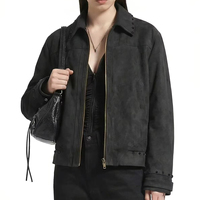 Blouson Bomber Vintage Décontracté en Daim Imperméable à Capuche Zippé Réversible Hiver Coupe Droite Épaules Structurées Doublure Sherpa