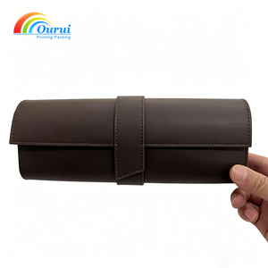 Brown PU Leather <b>Watch</b> Roll <b>Case</b>, Portable Travel <b>Watch</b> Storage Pouch With Cleaning Cloth - Product Image 3