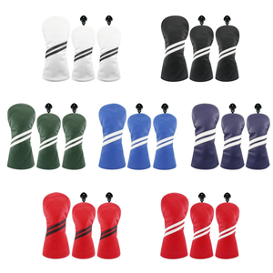 Housse de tête de club de golf en cuir PU rayée pour driver, putter, bois et hybride – En stock - Product Image 2