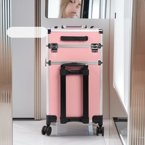 Maleta de Maquillaje Profesional OBOX con Ruedas, Color Rosa y Negro, 4 Ruedas con Bloqueo, Caja de Almacenamiento para Salón, Fácil de Mover, Ruedas Giratorias - Product Image 1