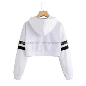 Women Sweatshirt Long <b>Sleeve</b> Pullover Crewneck Custom Color <b>Black</b> and White Stripe <b>Crop</b> <b>Top</b> - Product Image 3