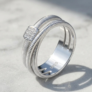 Bague en argent sterling S925 multi-couches torsadée en moissanite pour femme, bande texturée, empilable, bijou fin, cadeau - Product Image 2
