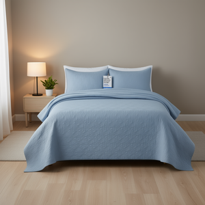 Juego de Cubrecamas Reversibles King Size, Azul, Diseño Sólido, Cubrecama Cosido para Uso Doméstico, Lavable, Estilo Clásico - Product Image 2