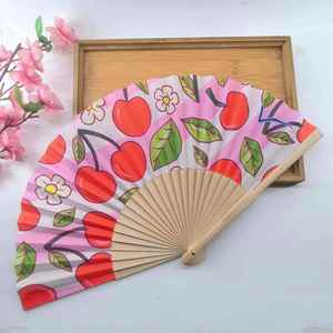 Wholesale Custom Printed Logo Folding Bamboo Handfan Folk Art Style White Paper Fans Flower Painting Wedding Rib Hand Held Use - Product Image 1