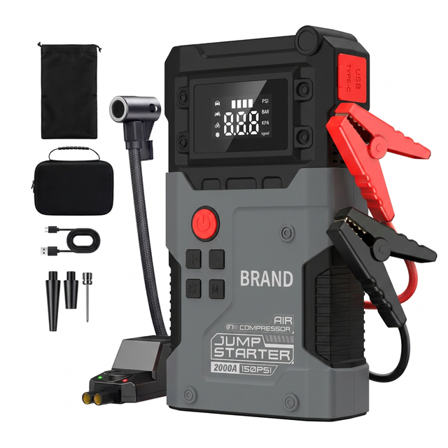 Boltpower OEM 2000A 16000mAh Car Battery Booster Jump Starter Air Compressor 12V Portable Tire Inflator Pump Power Bank Kit