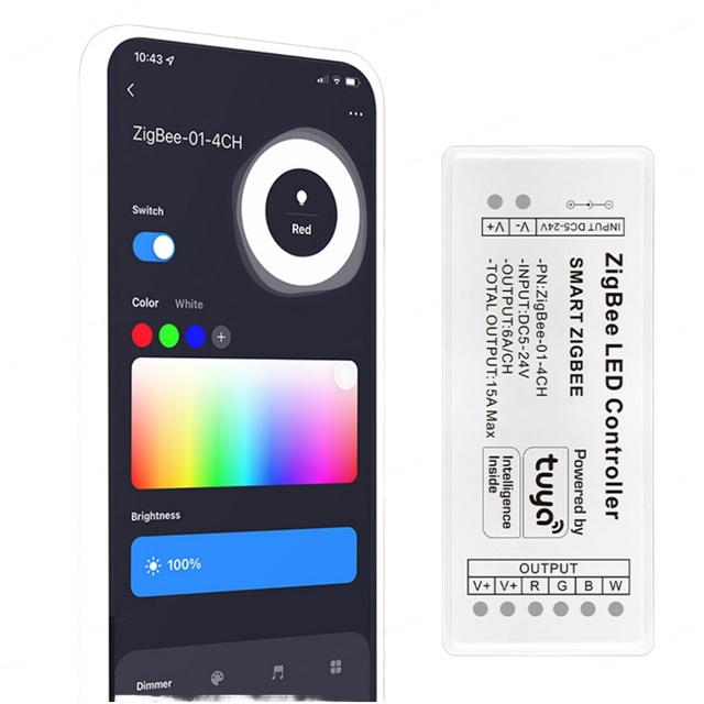 Tuya Zigbee Smart LED Strip Controller 180W 4 Channels Dual Color RGB/RGBW/RGBCCT/RGBCW Dimming 30M Remote Control DC5V-24V 6A