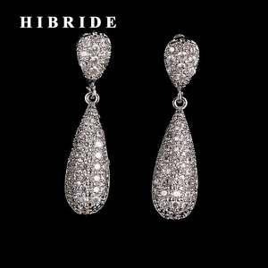 HIBRIDE 3 Metal Colors Luxury Micro CZ Pave Cubic Zircon <b>Bridal</b> Women <b>Drop</b> <b>Earrings</b> for Female Jewelry E-398 - Product Image 1