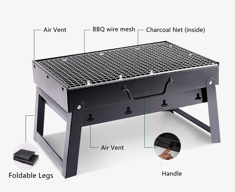 اجاق گاز کمپ قابل حمل کوره ذغالی استیل ضد زنگ چمدان تاشو کوره زغالی کباب پز 3