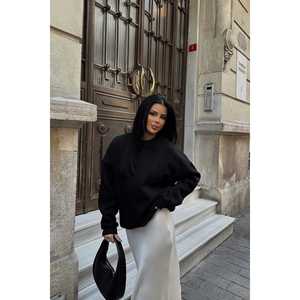 Women's <b>Black</b> Organic <b>Sweatshirt</b> with Embroidered Logo Hooded Streetwear Design with Zipper and Letter Pattern for Winter - Product Image 5