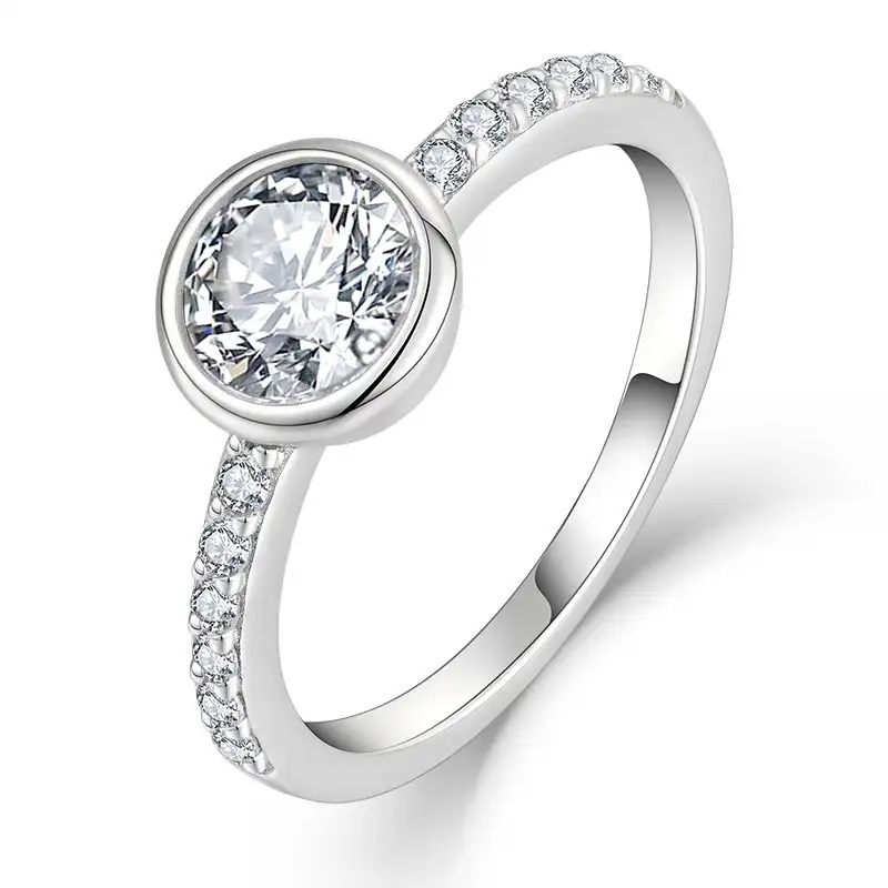 Luxury Simple Banquet Round Custom Stone Moissanite Rings Jewelry Women Diamond European Womens Rings 925 Sterling Silver