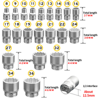 Jeu de douilles cannelées avec boîtier de rangement, pour métrique, 8mm-36mm 12 points, 1/2 pouces, 21 pièces