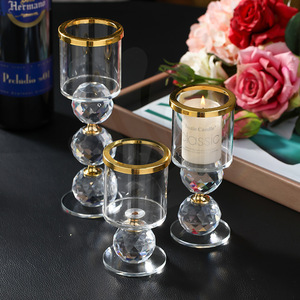 Crystal <b>Candle</b> Holders With Faceted Balls Gold Trim Home Decoration - Product Image 5