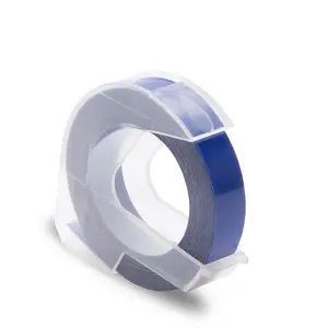 9mm 3D kabartma plastik bant etiket makinesi PVC etiket beyaz mavi için DYMO 1610 12965 1880 1540 Motex e101