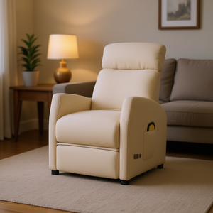 Poltrona Massaggiante in Tessuto Crema con Vibrazione Completa del Corpo per Uso Domestico, Collegabile alla Presa 110-240v - Product Image 2