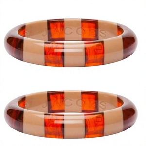 Handmade Fancy Acrylic Resin <b>Bangle</b> <b>Bracelets</b> Design Geometric Pattern Brown Multicolor Striped Unisex Fashionable <b>Bangles</b> - Product Image 1