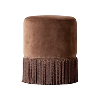 Pouf Rond en Velours Design Moderne avec Pompons, Ottoman Rond pour Salon, Chaise de Coiffeuse à Franges, Tabouret de Maquillage et Chaussures pour Chambre