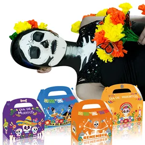 Xindeli DD284 12 pcs 멕시코의 날 죽은 선물 상자 DIA DE MUERTOS 호의 파티 용품 손잡이가있는 선물 상자