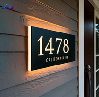 Papan Nomor Rumah LED Backlit Stainless Steel Outdoor Kustom dengan Rating IPX5 untuk Rumah, Kantor, Toko, atau Hotel
