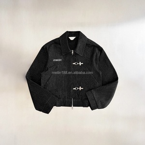 Heavyweight 15oz <b>Denim</b> <b>Jackets</b> Custom Lobster Raw Fireman Clasp <b>Cropped</b> Carpenter Mechanic Bomber Workwear Jeans <b>Denim</b> <b>Jackets</b> - Product Image 2