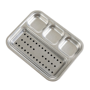 304 Stainless Steel Retro <b>BBQ</b> Plate With Three Compartment Dish Multifunctional Serving <b>Tray</b> For Snack Steak And Dumpling - Product Image 4