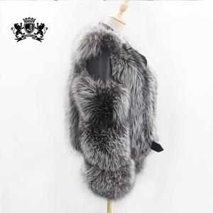 Las mujeres alta calidad full pelt real de plata de la piel de fox <span class=keywords><strong>abrigo</strong></span> mujer negro de manga larga chaqueta de piel de zorro - Product Image 4