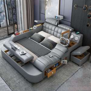 Juego de Cama Inteligente de Lujo Multifuncional Tatami King Size en Oferta con Plataforma Tapizada en Tela Suave, Almacenamiento y Altavoz con Música - Product Image 1