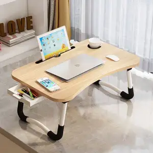 Plateau de lit pliable pour petit-déjeuner Bureau portable pour ordinateur portable avec tiroir Table réglable pour ordinateur portable avec ventilateur USB