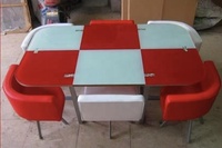 Ensemble de table de salle à manger GEDO pour restaurant, utilisation commerciale, négociation, réunion, 1 table rectangulaire avec plateau en verre, 6 chaises en cuir PU, style moderne